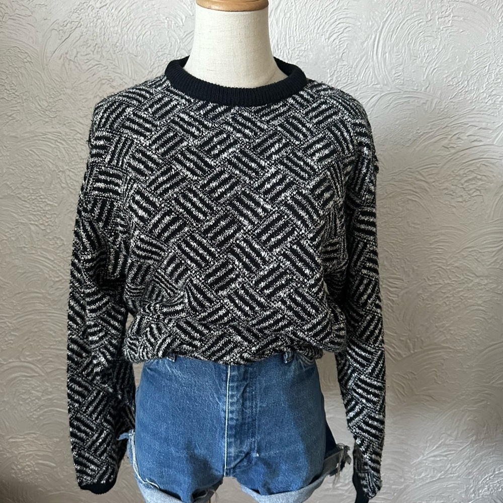 Vintage Black & White Geometric Crewneck Sweater
